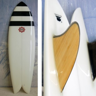 6'0 Bing Twin Fin with resin jailbird nose stripes